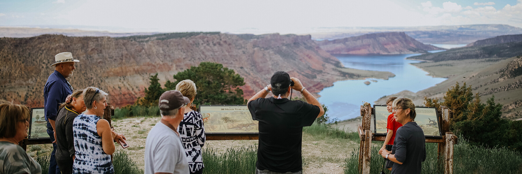 Visitors enjoying the scenic overlooks in Flaming Gorge National Recreation Area